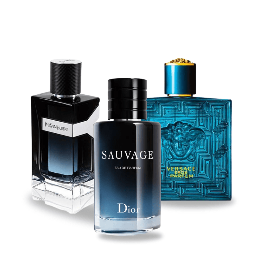 3 Perfume Set: Dior SAUVAGE, Yves Saint Laurent Y MEN y Versace EROS 100ml