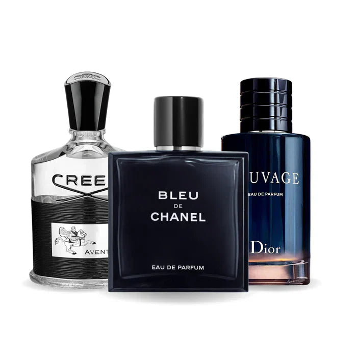 3 Perfume Set: Creed AVENTUS, BLEU DE CHANEL e Dior SAUVAGE 100ml