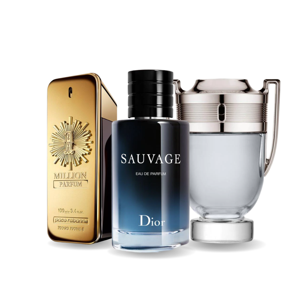 3 Perfume Set: Paco Rabanne ONE MILLION, Dior SAUVAGE y Paco Rabanne INVICTUS 100ml