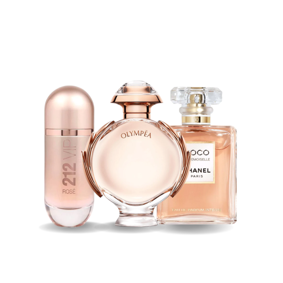 3 Perfume Set: Carolina Herrera 212 VIP ROSÉ, Paco Rabanne OLYMPÉA, Chanel COCO MADEMOISELLE (Eau de Parfum)