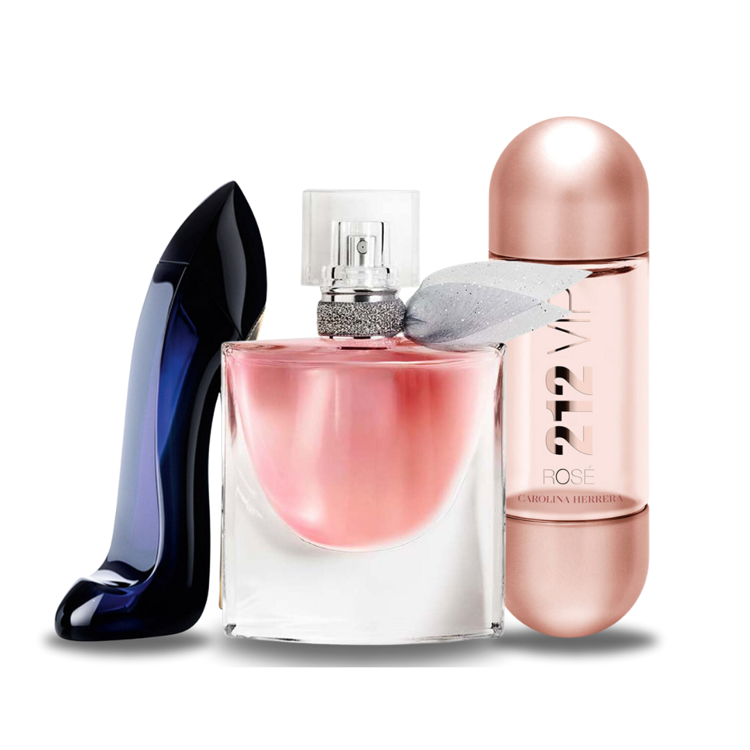 3 Perfume Set: Carolina Herrera GOOD GIRL, Lancôme LA VIE EST BELLE e Carolina Herrera 212 VIP ROSÉ 100ml