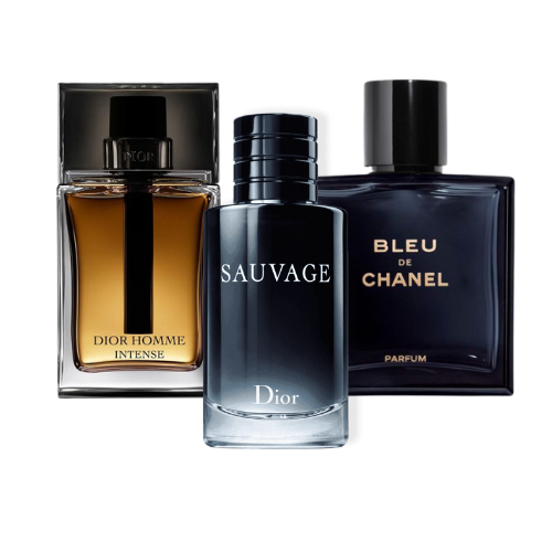 3 Perfume Set: Sauvage Dior, Bleu de Chanel, y Dior Homme Intense 100ml