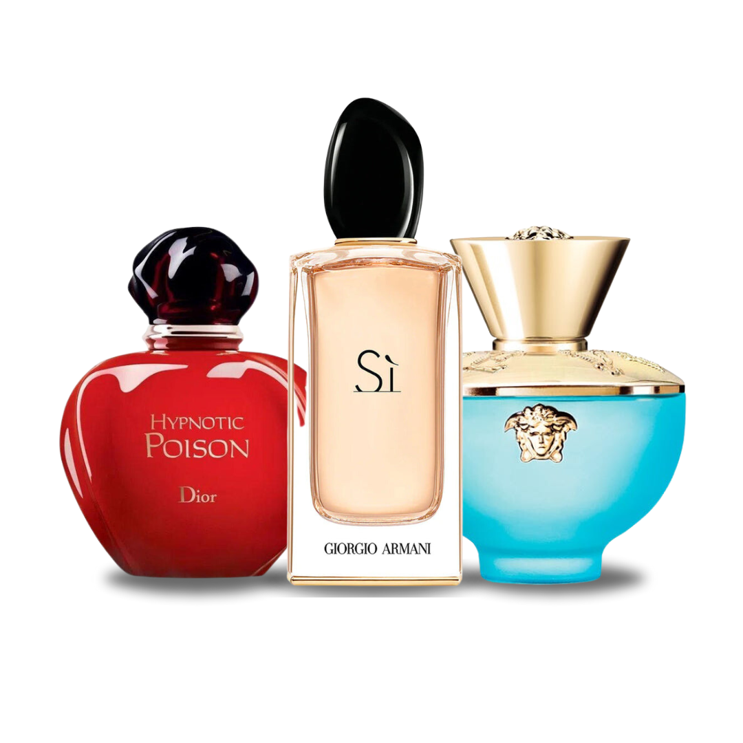 3 Perfume Set: Dior HYPNOTIC POISON, Giorgio Armani SÌ e Versace DYLAN TURQUOISE 100ml