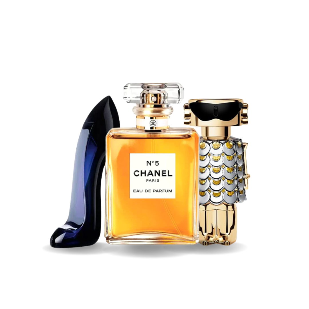 3 Perfume Set: Carolina Herrera GOOD GIRL, Chanel Nº5 e Paco Rabanne FAME
