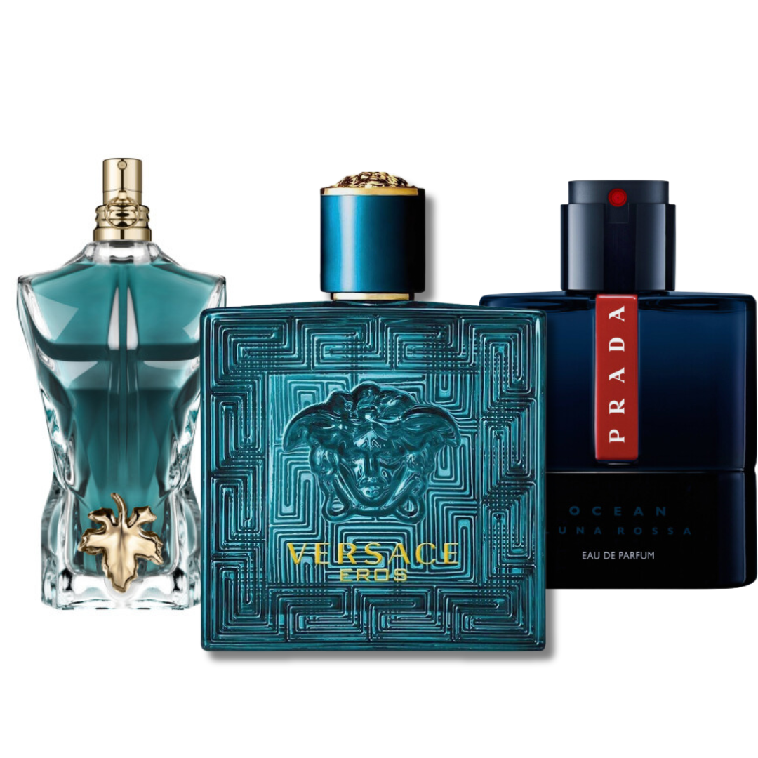 3 Perfume Set: Prada Luna Rossa, Versace Eros, Le Beau (Eau de Parfum)