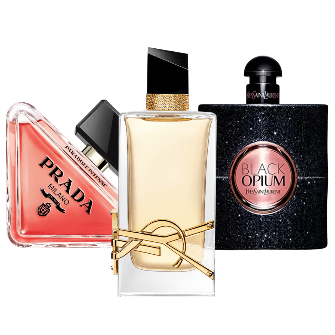 3 Perfume Set: Prada Paradox, Black Opium Yves Saint Laurent, y Libre 100ml